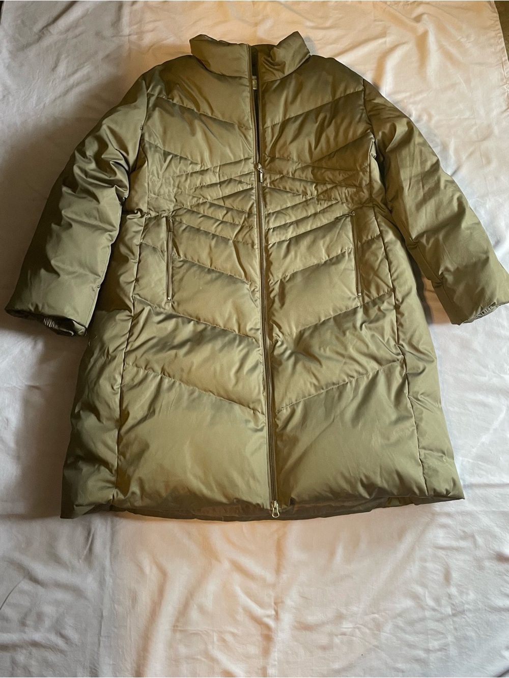 Jones New York Long Down Puffer Coat Olive Green 80/20 Down Zip Parka XL